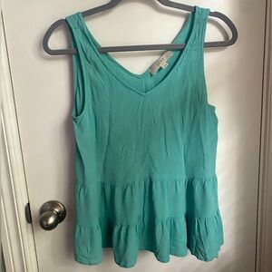 Loft Turquoise Sleeveless Tiered Blouse